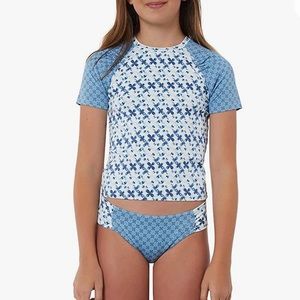Hang Ten Girls Rashguard 2 piece blue raglan Set size 10